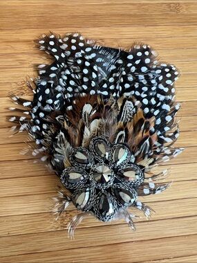 Feather & Mirror Brooch Accent - Black, White, Brown